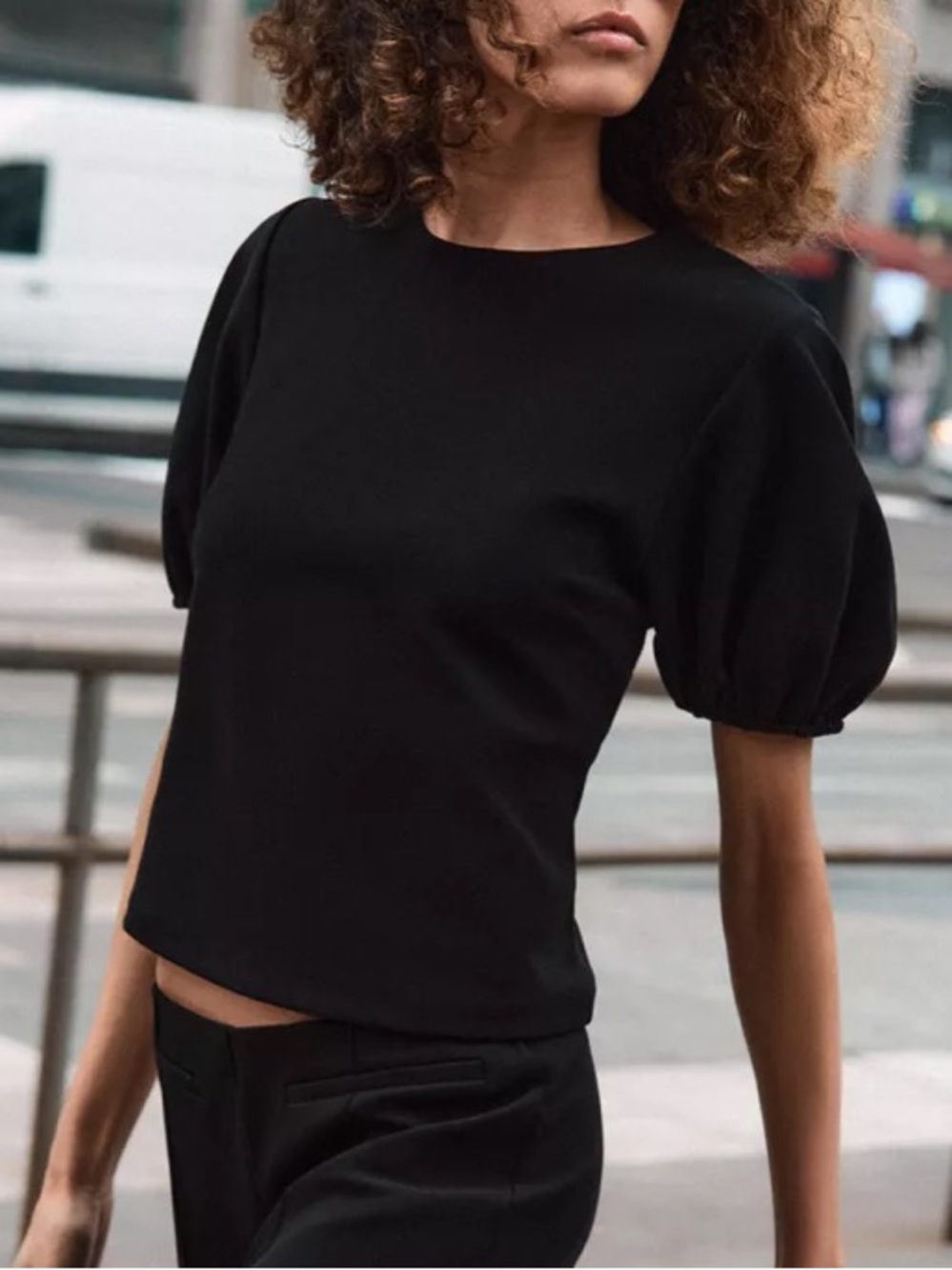 Zara NWT Black Puff Sleeve textured short sleeve thick material Top